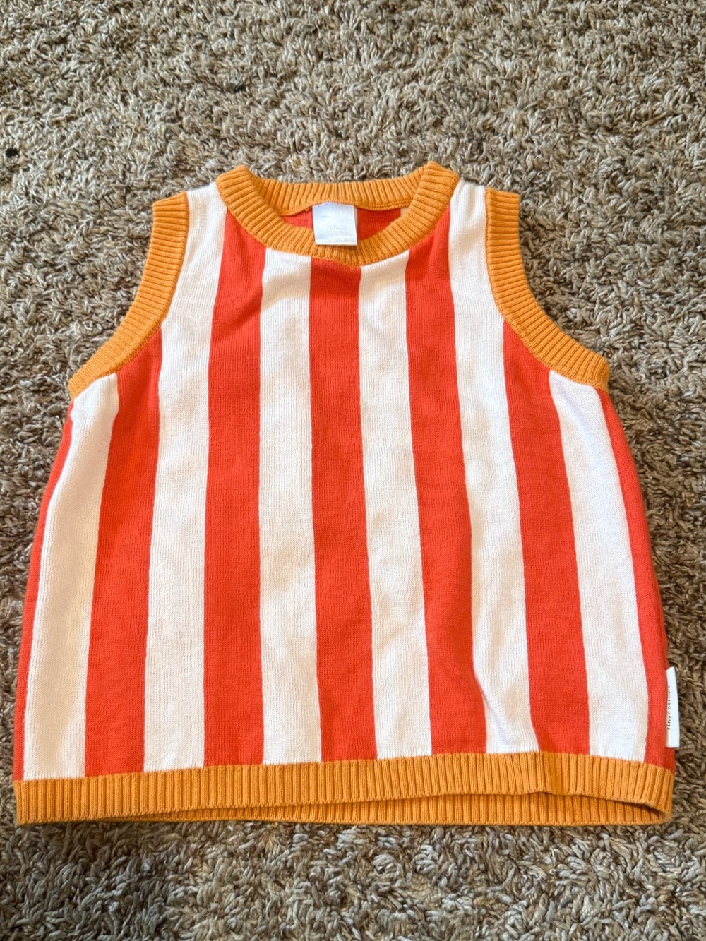 TINYCOTTONS Kids Orange Cream Striped Knit Sweater Vest 100% Cotton Size 10